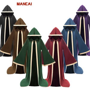 Capa de Mago con Capucha Multicolor, Borde de Terciopelo Dorado, Capa Medieval Gótica con Capucha, Disfraz de Halloween de <span class=keywords><strong>Anime</strong></span>, Dios de la Muerte, Wicca, Ritual - Product Image 1