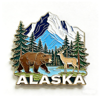 Aimant de réfrigérateur personnalisé en forme de cœur, Alaska, en métal émaillé de qualité supérieure, avec motifs Ours grizzly, Élan, Montagne Denali, Forêt d'Alaska, Souvenir