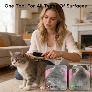 <span class=keywords><strong>Brosse</strong></span> de toilettage pour animaux de compagnie en bambou naturel écologique, double face, à picots et poils, pour chiens et chats à poils longs ou courts - Product Image 6