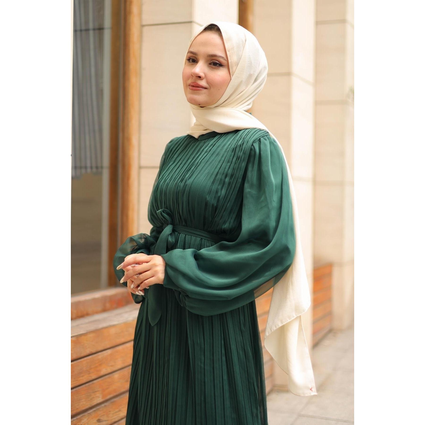 slim fit dress slacks Zuhur Jade Green Ruffle Tiered Maxi Abaya Dress main image 1