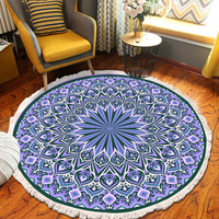 Tapis ethnique antidérapant à poils ras en polyester imprimé mandala, avec franges et support en PVC, pour salon, chambre et table basse