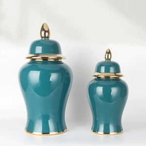 Jarra de jengibre de porcelana verde, línea de oro decorativa galvanoplastia Simple y moderna para Hotel Villa - Product Image 2