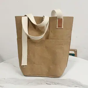 Elegant washed kraft paper waterproof DuPont paper tyvek tote bag bucket messenger bag