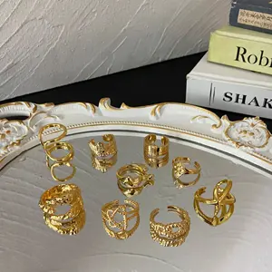 Ouvert taille réglable plaqué or bague mode or plaque bijoux déclaration anneaux pour femmes ou hommes