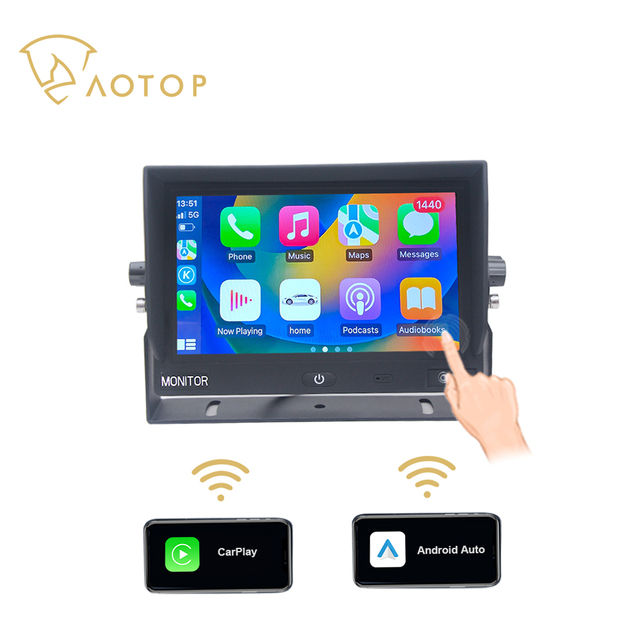 7 Inch IPS LCD Color Touch Screen Car Monitor HD Quad View Display Backup Rear Monitor IOS Android Wireless BT Carplay Connect