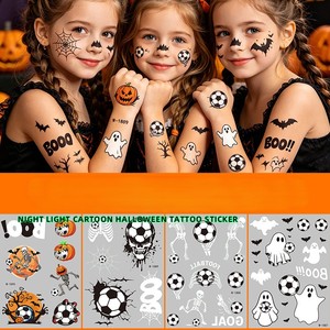 Adesivi per Tatuaggi di Calcio Fluorescenti, Tatuaggi Temporanei Impermeabili a Cartoni Animati per Bambini, Halloween - Product Image 2
