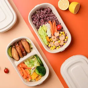 Dapat disesuaikan tahan minyak dan microwave ramah lingkungan wadah Biodegradable kotak makan siang sekali pakai