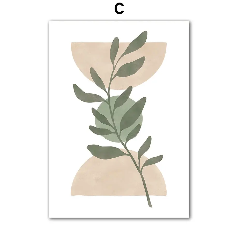 Home Decoration Nordic Minimalist Green Abstract Geometric Plants Leaf Art Print Poster With Floater Frame