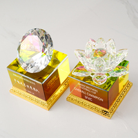 Trophée en cristal diamanté gravé sablé personnalisé, motif pomme et lotus, ornement coloré pour anniversaire d'entreprise