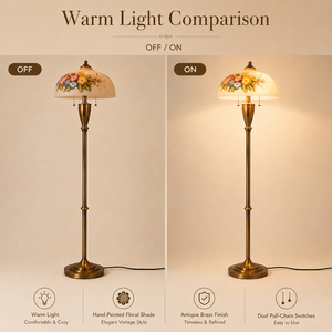Vintage Hand Painted Peony Floral Floor Lamp Antique Brass <b>Standing</b> Lamp OEM ODM Custom Lighting Factory - Product Image 4