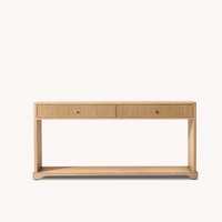 Table console scandinave en chêne clair de qualité supérieure, deux tiroirs cannelés, poignées dorées, pieds latéraux robustes, durable, pour salon et entrée, OEM/ODM