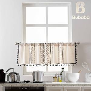 Rideaux courts en <span class=keywords><strong>toile</strong></span> imprimée de style américain Bubaba - Semi-occultants Translucides Poche à tringle Compatible avec les baies vitrées Utilisation en cuisine - Product Image 1