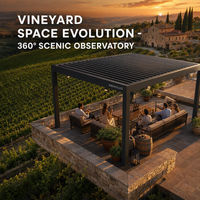 Pérgola de Techo Motorizado con Persianas Elite para Salón de Degustación de Vinos en Bodegas de Lujo, Jardín Privado, Observatorio Panorámico