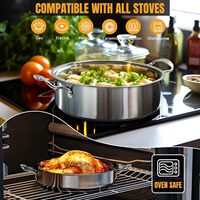 Ensemble de casseroles et poêles en acier inoxydable, batterie de cuisine à induction 6 pièces, fonctionne avec des tables de cuisson à induction/électriques et à gaz,