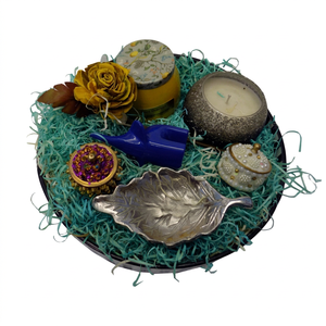 Hot Selling Eco-Friendly Handmade Round <b>Gifting</b> <b>Hamper</b> Tray Printed Wooden with Leaf Candle Jar and <b>Boxes</b> for Diwali - Product Image 1