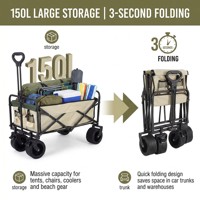 Carrito Plegable Compacto de 150 kg y 150 L con Ruedas Giratorias de 360 Grados y Doble Freno, Portátil para Campamento, Playa, Jardín, Picnic Familiar