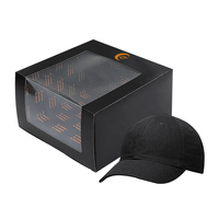 Boîte d'emballage de casquette de baseball en papier noir pliable carrée recyclée personnalisée avec fenêtre en PVC transparent