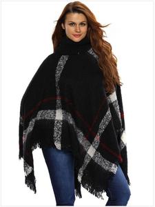 Womens Dress <strong>Poncho</strong> Plaid Turtleneck <strong>Jumper</strong> Knit Oversized Pullover Sweater Tops for Women - Product Image 2