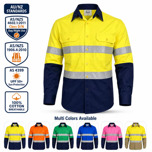 GUARDEVER AS/NZS <b>Hi</b> <b>Vis</b> Reflective Safety Shirt Heavy Duty Cotton Drill Long Sleeve for Mining Construction - Product Image 1