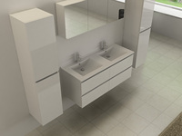 Ensemble de meubles de salle de bain BELLAGIO 1200 mm, moderne, blanc, en PVC, à poser au mur, double vasque