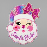Grande Applicazione Termoadesiva Ricamata con Paillettes Rosa di Babbo Natale e Signora Claus, Carina e Femminile, per Vestiti di Natale, Giacche, Felpe con Cappuccio, Fai da Te