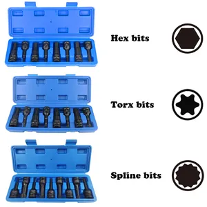 SUGETOOLS 8 adet darbe Torx Hex Spline Bit lokma seti 6 nokta S2 CR-MO 1/2 inç sürücü darbeli lokma seti lokma seti