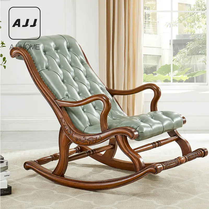 AJJอเมริกันเก้าอี้โยกเต็มไม้หนังศิลปะผ้าโซฟาเท้าพักผ่อนผู้ใหญ่เก้าอี้เดียวGL19