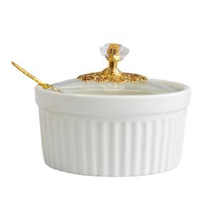 Vaso di spezie e zucchero in ceramica a strisce nordiche in tre pezzi Set moderno per condimenti da scrivania con coperchio e cucchiaio per uso alimentare - Product Image 5