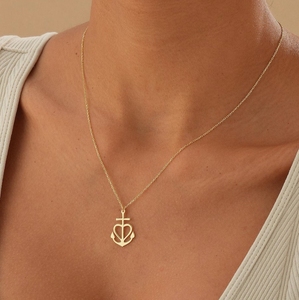Collier populaire en or plaqué 18 carats avec croix de Camargue, délicat, sans nickel, avec pendentif croix d'ancre, foi, espoir, amour, bijoux spirituels - Product Image 2