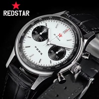 Montre-bracelet Red Star Panda pour homme, chronographe mécanique 1963, bracelet en cuir, mouvement Seagull ST1901, 40 mm, lumineuse
