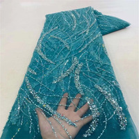 Tissus en dentelle de tulle lourde brodée de perles et de sequins africains pour robes de mariée pour femmes, vente en gros
