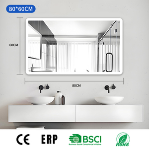 Miroir LED Joystar 32x24 pouces, éclairage doux rétroéclairé, coins arrondis, sécurité IP44, interrupteur tactile, idéal pour double vasque d'hôtel - Product Image 1