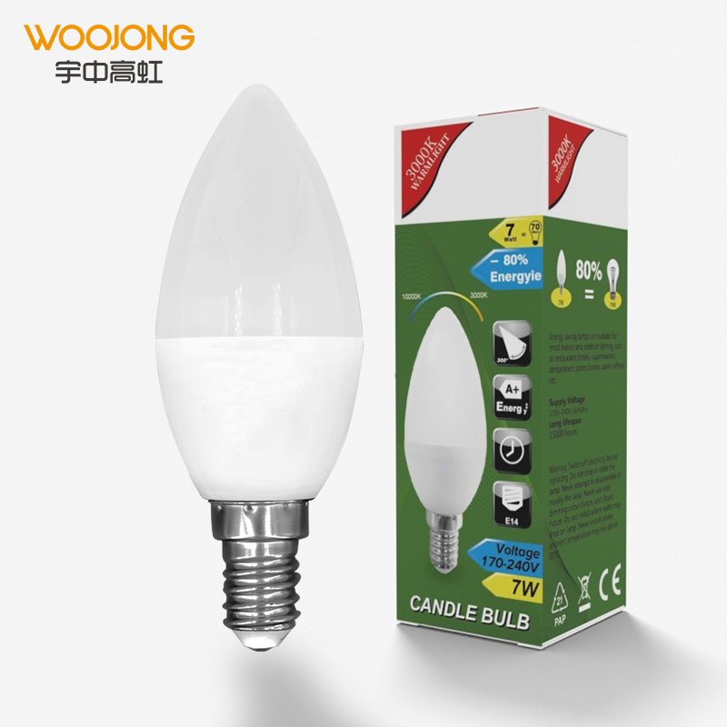 Woojong high quality 6W C37 E27/E14 LED lighting lamp LED candle bulb