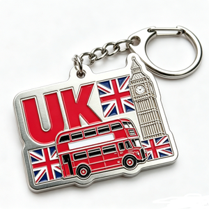 Porte-clés souvenir du Royaume-Uni en alliage de zinc, forme irrégulière, mousqueton tendance, résistant à l'usure, design Big Ben, bus rouge, Union Jack - Product Image 3