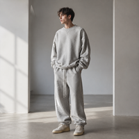 Pantalon de jogging pour homme en molleton de coton gris, jacquard texturé, coupe ample et décontractée, taille mi-haute, style sportif