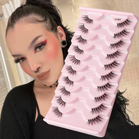 Faux cils œil de chat, 10 paires, souples et légers, en fibres synthétiques, à bande fine, demi-cils, livraison directe usine