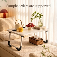 Table de lit pliable pour ordinateur portable, bureau portable en bois avec porte-gobelet et tiroir