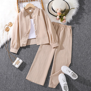 Vêtements Enfants Printemps 2025 Nouveaux Ensembles Filles Européens et Américains : Chemises à Col Revers Manches Longues et Pantalons - Product Image 2