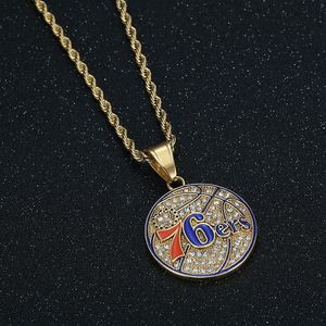 En gros Hip Hop En Acier Inoxydable Équipe Ronde De Basketball Forme Pendentif Zircone Charme <span class=keywords><strong>Philadelphie</strong></span> 76ers Équipe <span class=keywords><strong>Collier</strong></span> (BN164) - Product Image 4