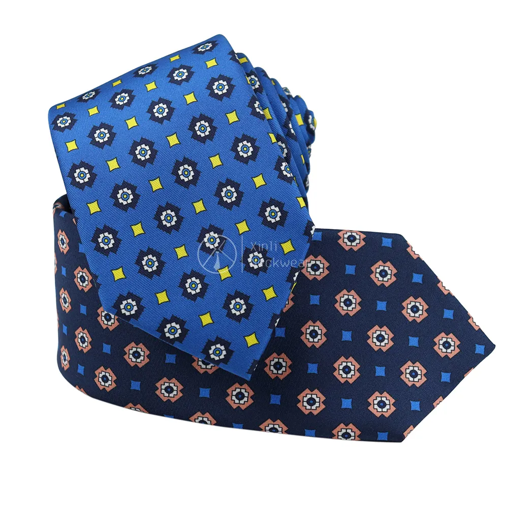 Private Label Custom Designs Blue Men Digital Print Tie Pure Silk Diamond Geometric Flower Patterns Quality Neckties For Shirts