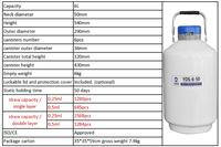 Thermos cryogénique à pression pour liquide d'azote liquide de 6 litres et 50 mm de calibre pour le sperme animal, pour les exploitations agricoles, les moutons et les taureaux