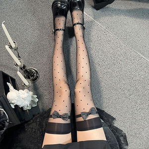 Sweet Bow Tie Polka Dot <b>Over</b> <b>Knee</b> <b>Socks</b> 15D Thin Nylon Transparent Women Lolita Style White Long Stockings - Product Image 3