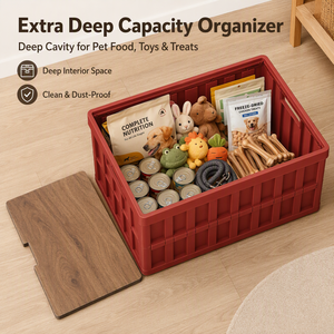 Boîte de rangement pliable pour jouets et nourriture pour animaux de compagnie avec couvercle <span class=keywords><strong>en</strong></span> bois massif, organiseur de fournitures pour chiens <span class=keywords><strong>en</strong></span> plastique robuste pour appartement - Product Image 4
