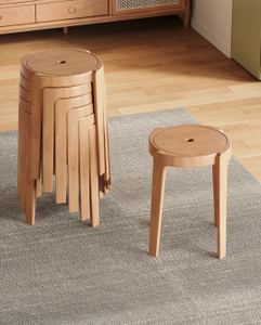 Modern Wooden Stool Stackable Minimalist Design For Living Room Home Furniture Solid Wood Legs Carpet Surface Recommendation - Product Image 2