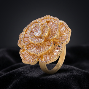 Anillo de Dedo Abierto de Moda para Mujer con Incrustaciones de Circonita Blanca Creada en Laboratorio 190032, Diseño Floral Religioso Cristiano, Engaste Pavé de Aleación, 13g - Product Image 3