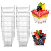 Herbruikbare dessertbekers van stevig PS-plastic met deksels en lepels, vierkant model, aanpasbaar logo, enkelwandig, model 1031, voor fruitgelei en pudding
