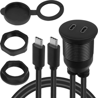 Kabel Ekstensi Panel Mount Tahan Air Dual USB C Threaded Flush Mount 2 USB C Male ke Female