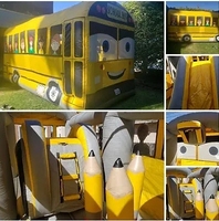 Balon ajaib Bus sekolah rumah bouncing Jumper mobil kuning Combo Slide rintangan melompat rumah