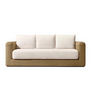 Sofá de mimbre para exteriores, resistente a la intemperie, con diseño envolvente, para proyectos de terrazas de villas de alta gama. - Product Image 2