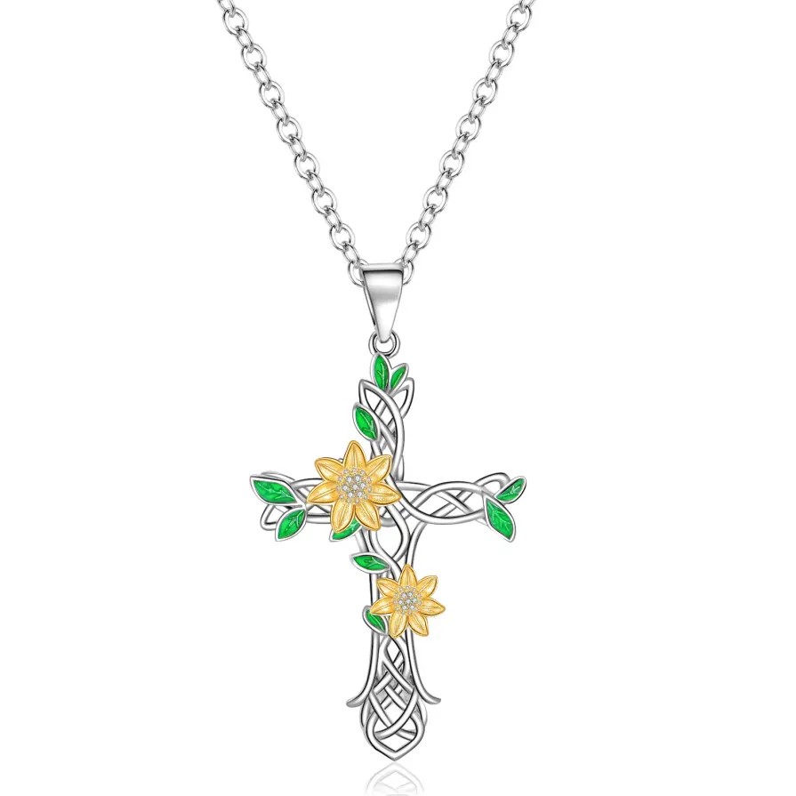 Slovehooney Leaves Flower Celtic Crosses Necklace S925 Sterling Silver Creative Necklace Natural Jewelry for Women
